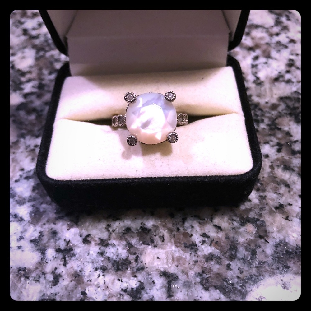 Alabaster white ring marcacite accents